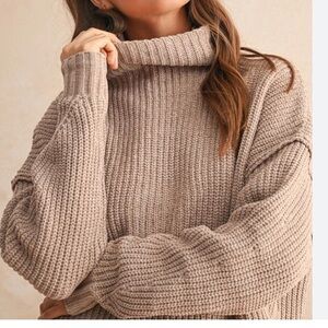 OAK + FORT ribbed knit sweater mock neck oversized small medium tan beige